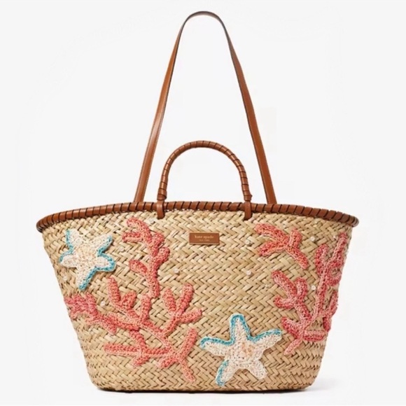 kate spade Handbags - Kate Spade What The Shell Embellished Straw Large Tote